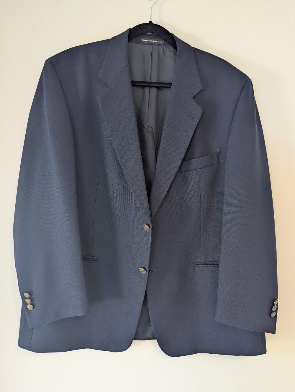 VTG Moore's Union Made in Canada Navy Wool Blend Sport Coat Blazer 44S
